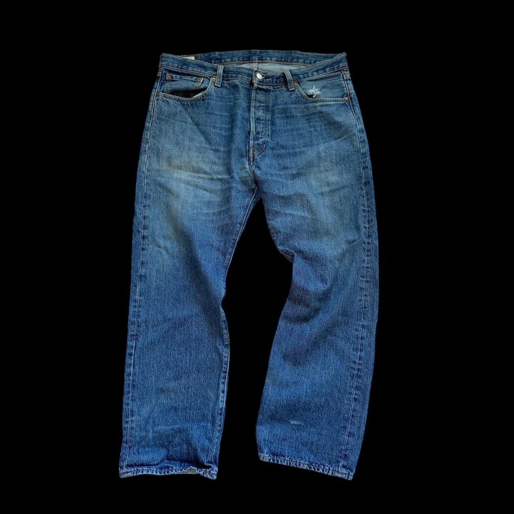 Levis 501 Original Fit Mens Blue Denim‎ Jeans Big E Premium W38 L30 Hole